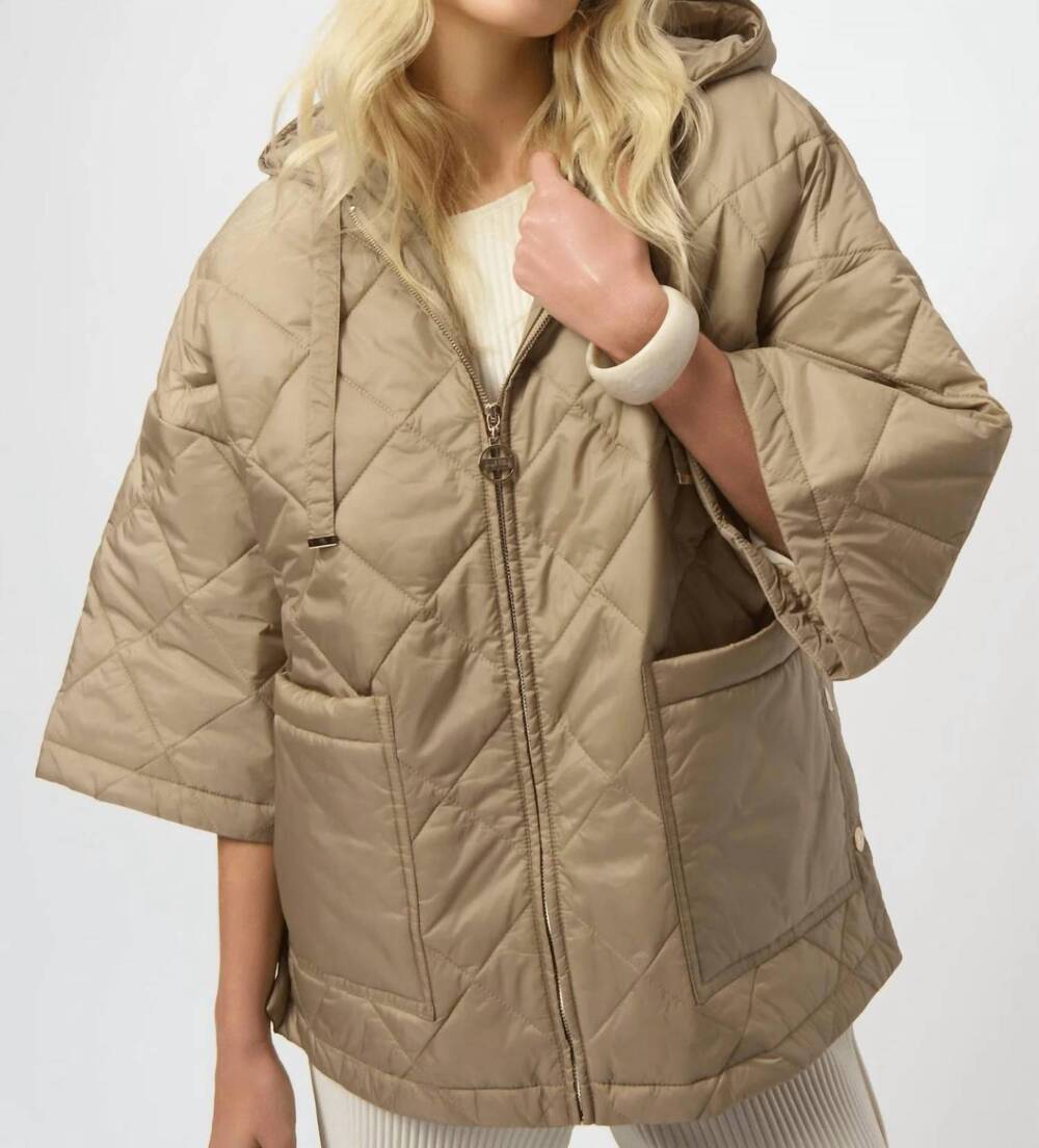 NEW JOSEPH RIBKOFF woven diamond quilt hooded jacket in gold